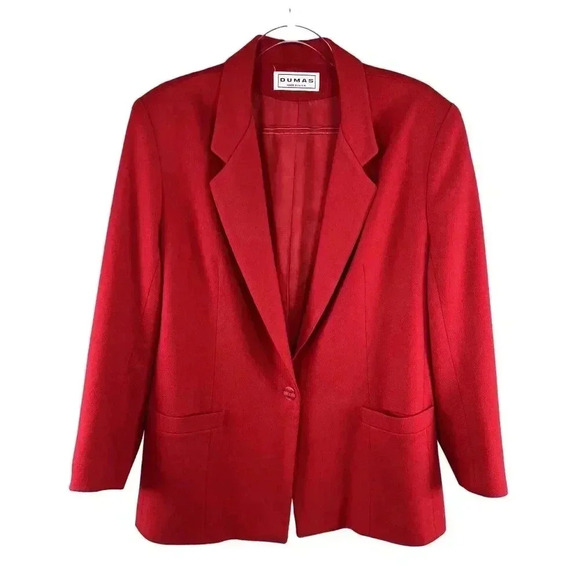 DUMAS Womens Sz XL 100% Pure Wool Blazer Lined Holiday Red Career Wear Old Money - Picture 1 of 16